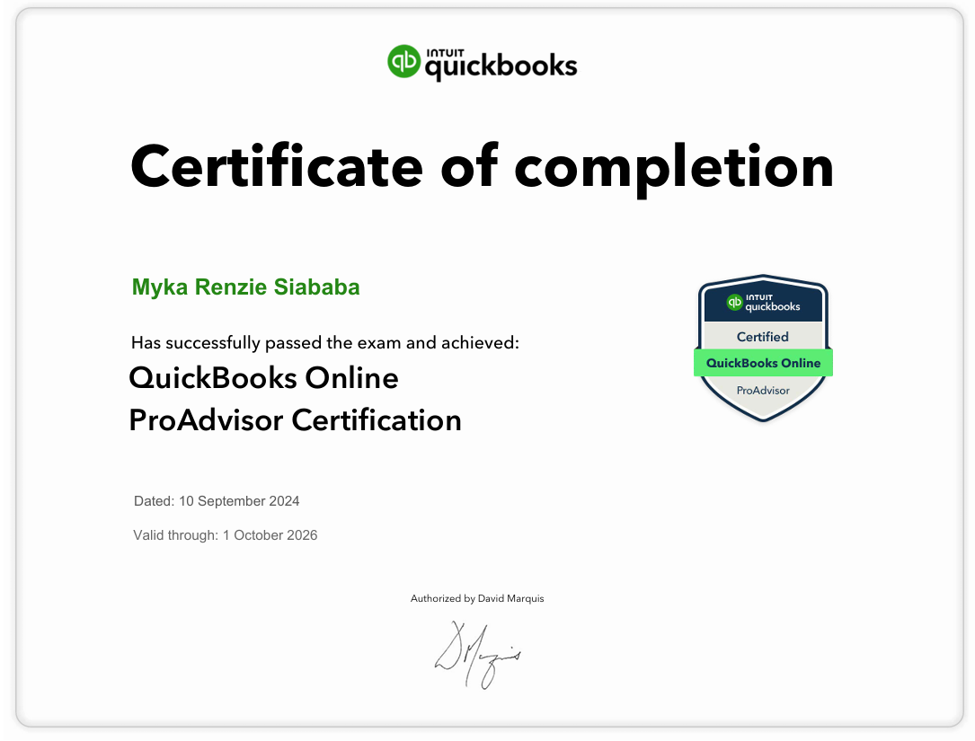 Quickbooks Online Certificate of Completion