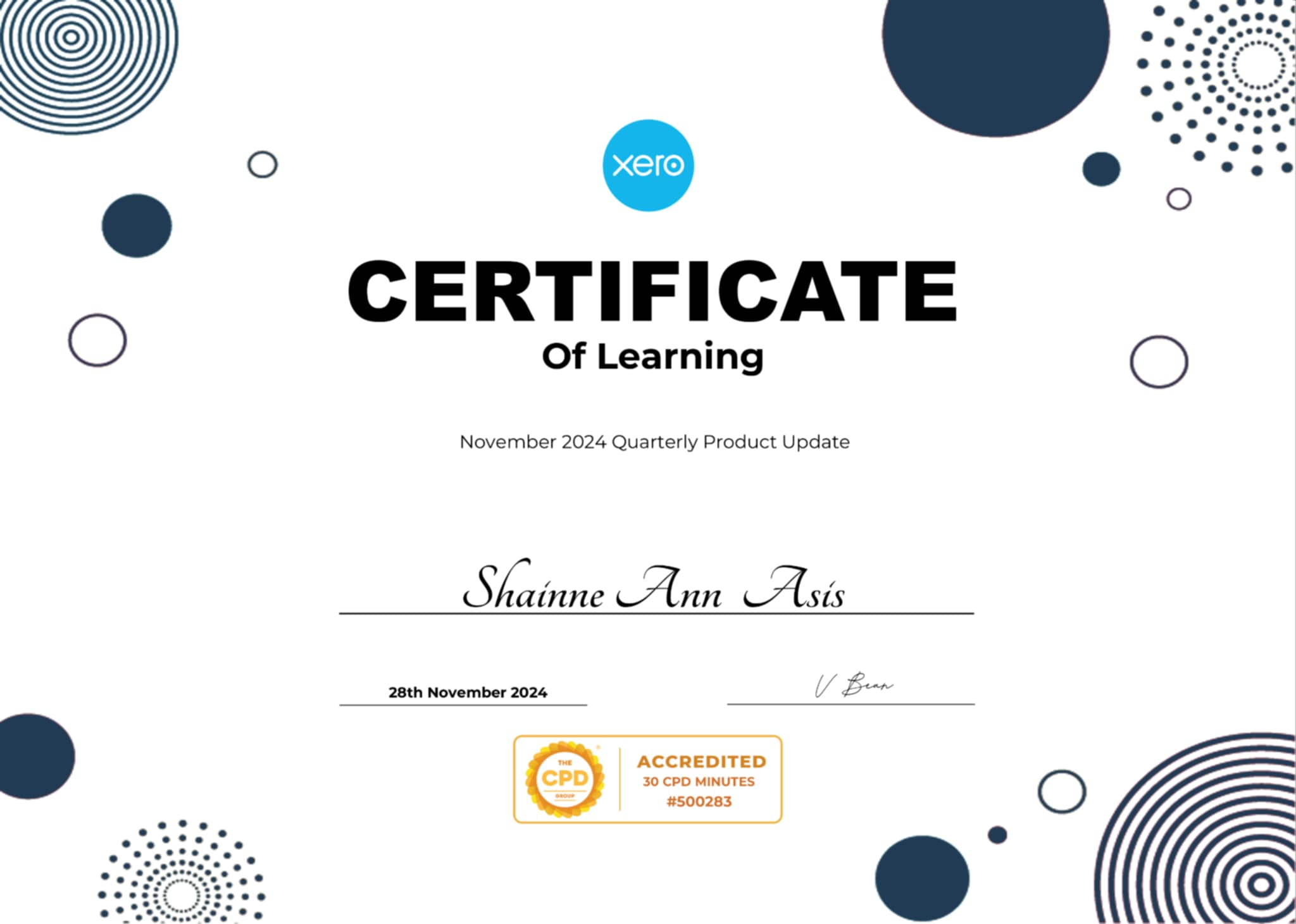 Xero Certificate