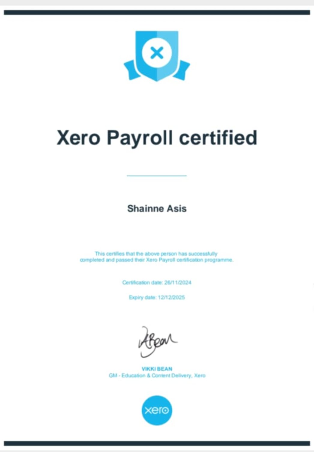 Xero Certificate