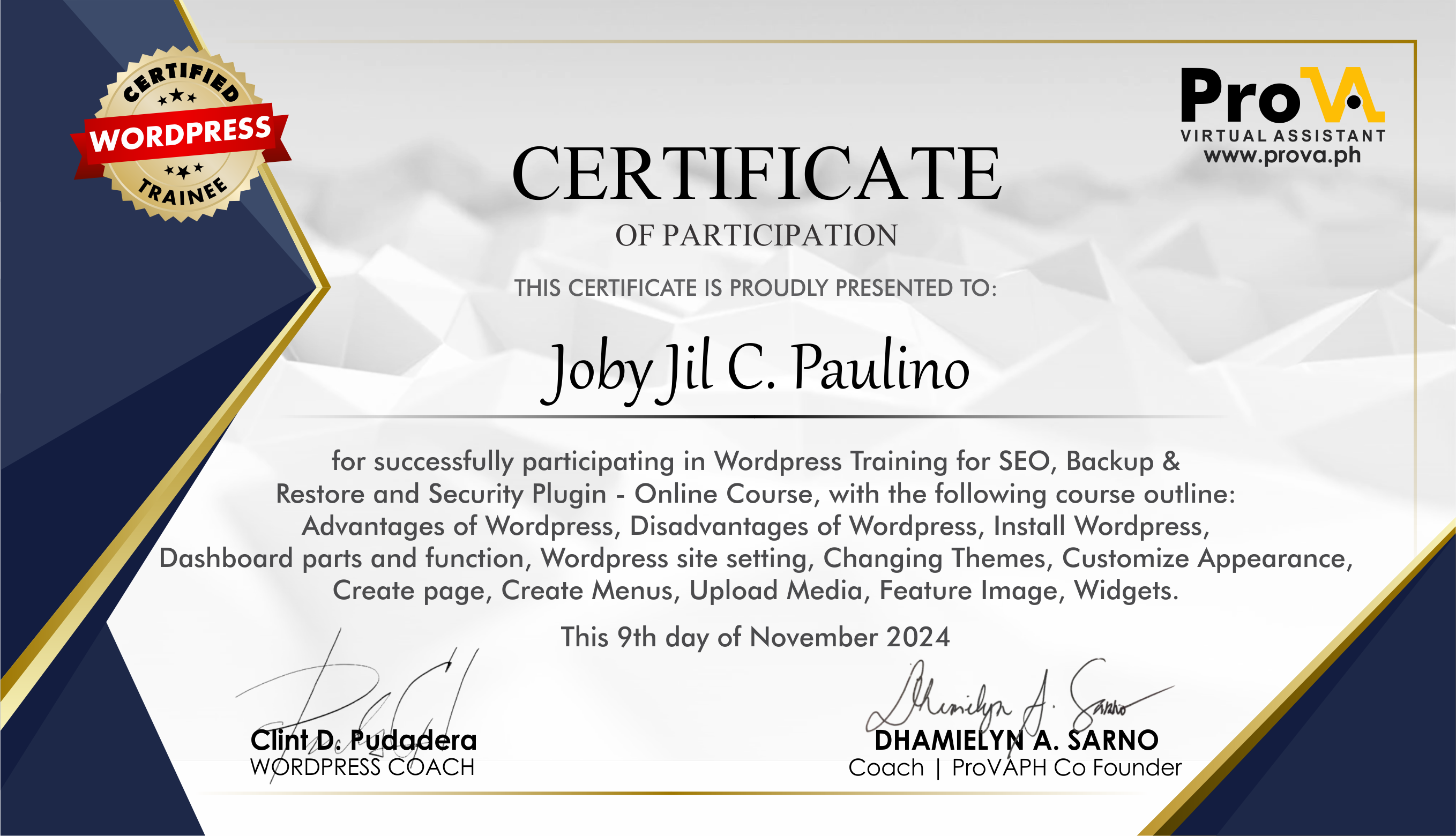 Wordpress Certificate