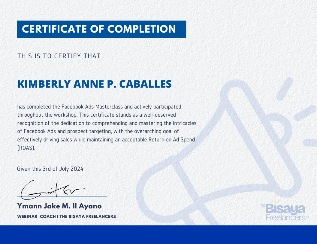 Facebook Ads Masterclass Certificate