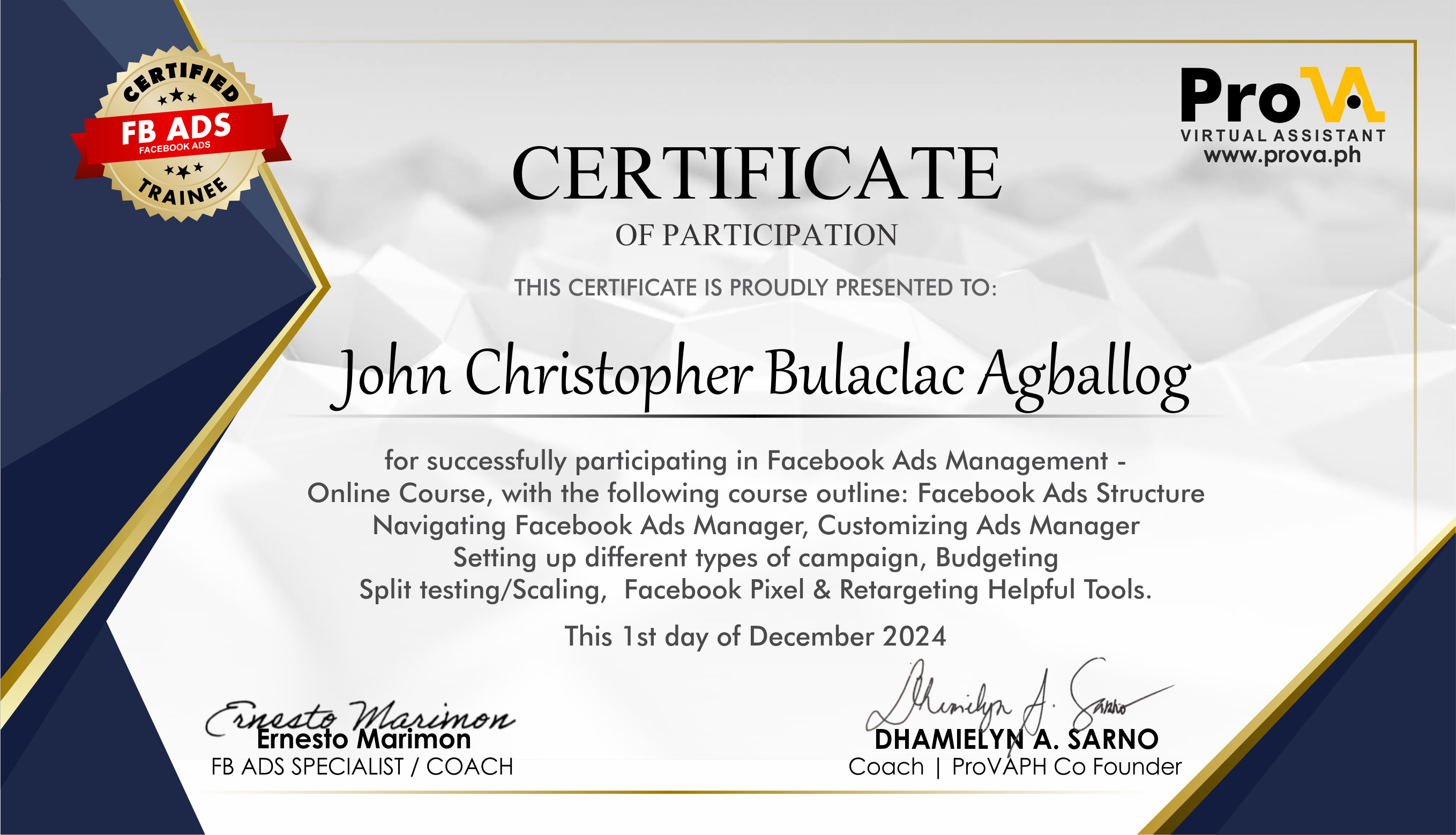 FB Ads Certificate