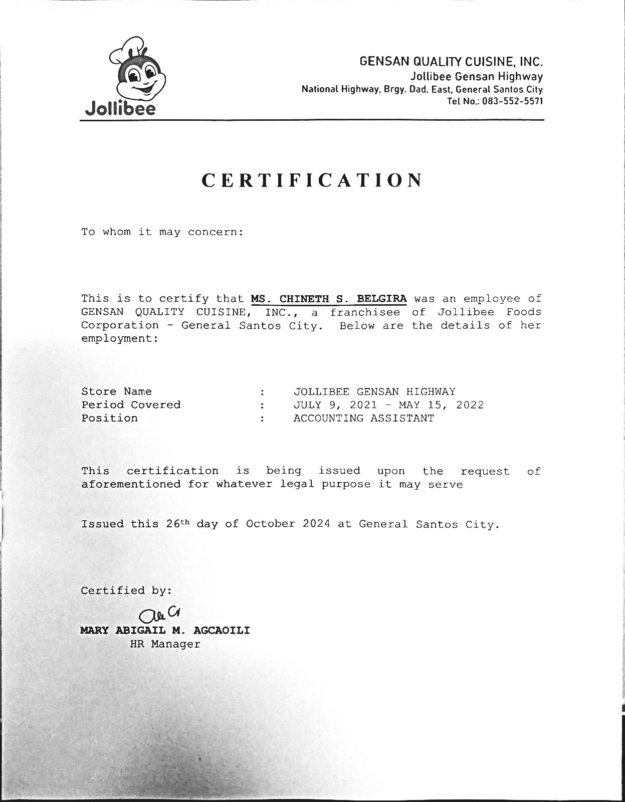 Certificate