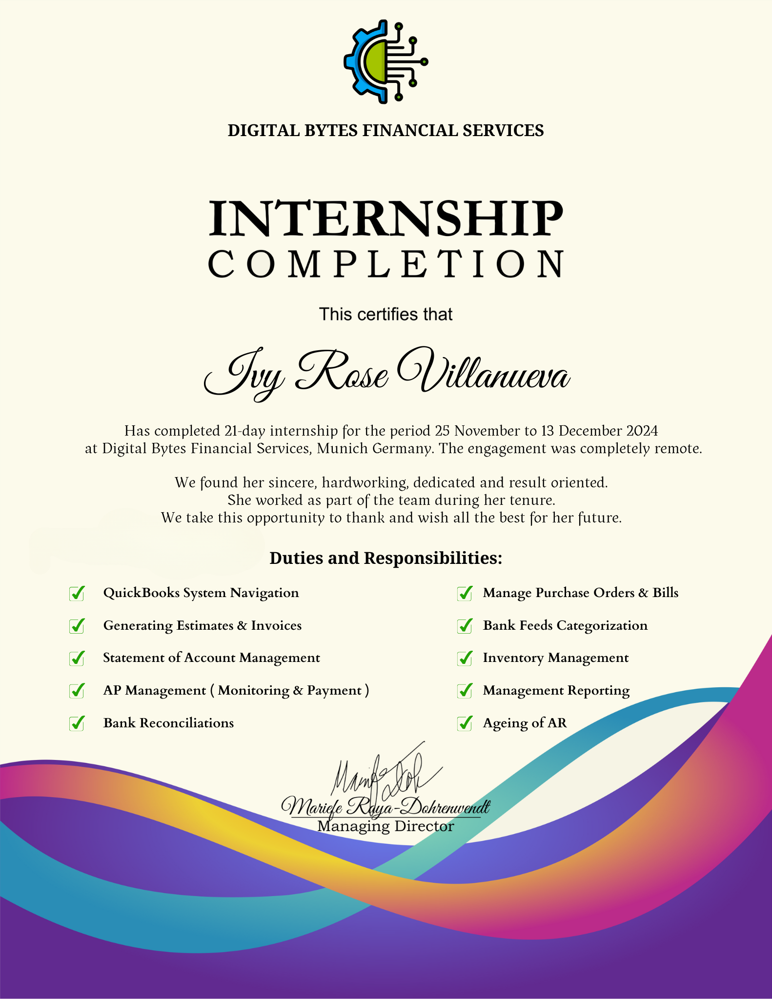 Quickbooks Internship Certificate