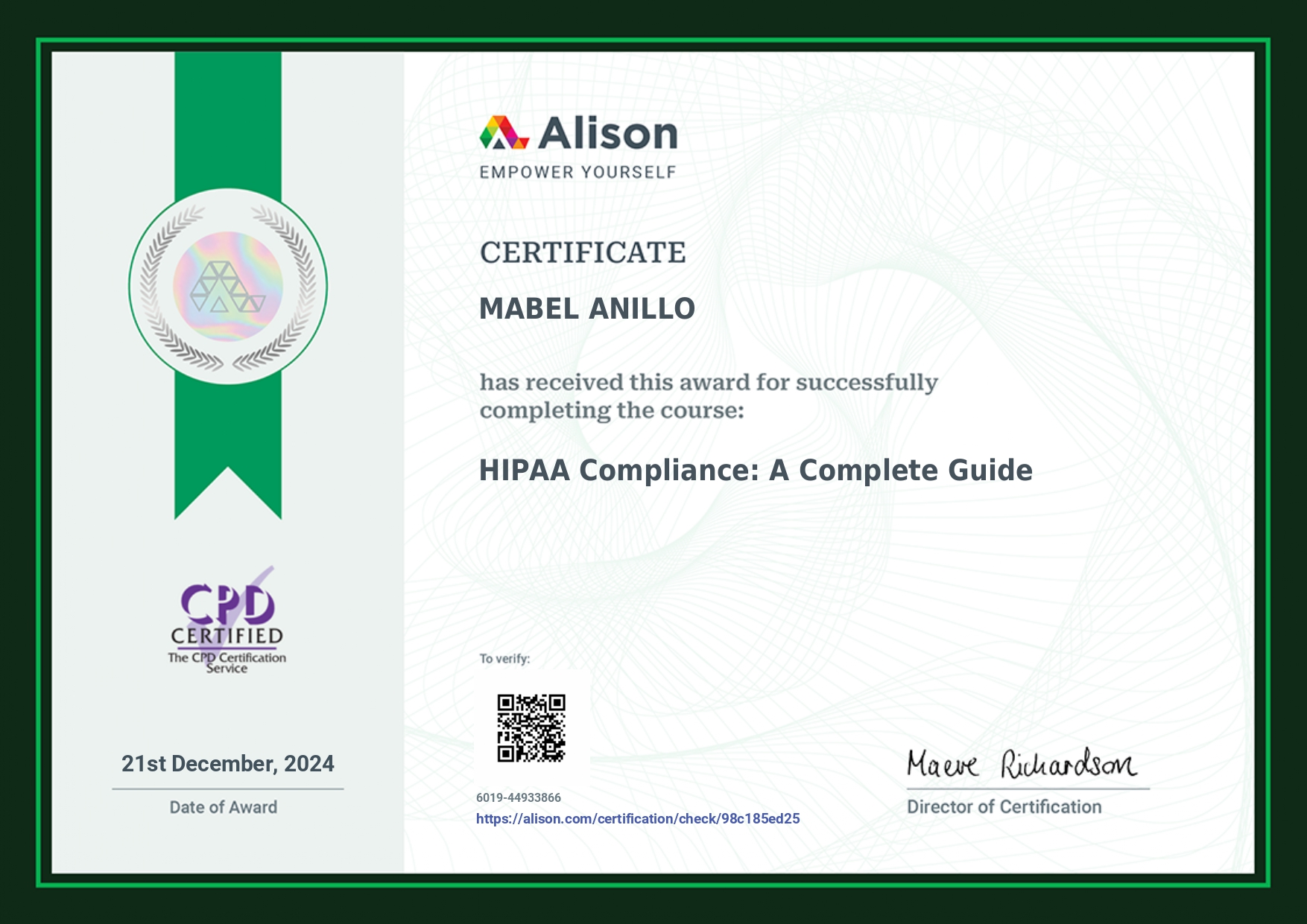 HIPPA COMPLIANCE CERTIFICATES