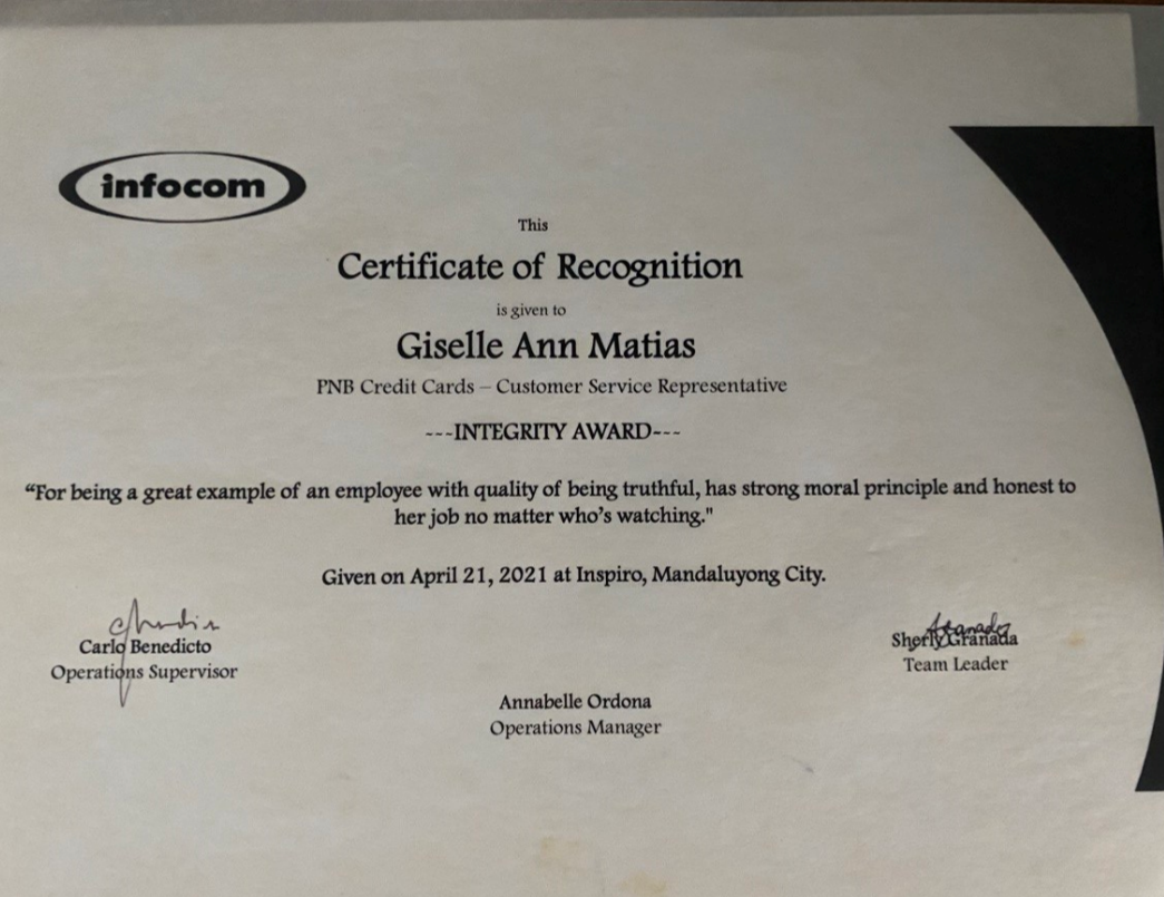 INTEGRITY AWARD