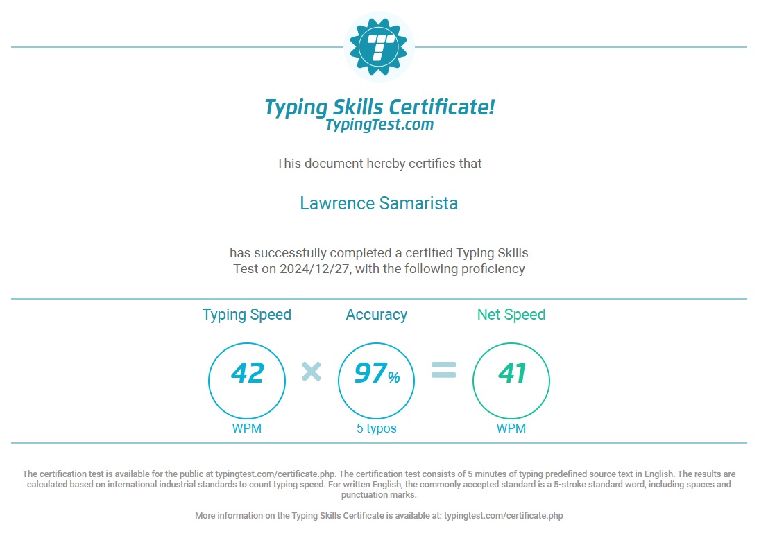 Typing Skills Certificate