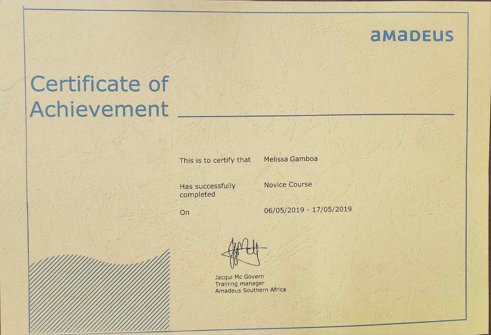 Amadeus Certificate