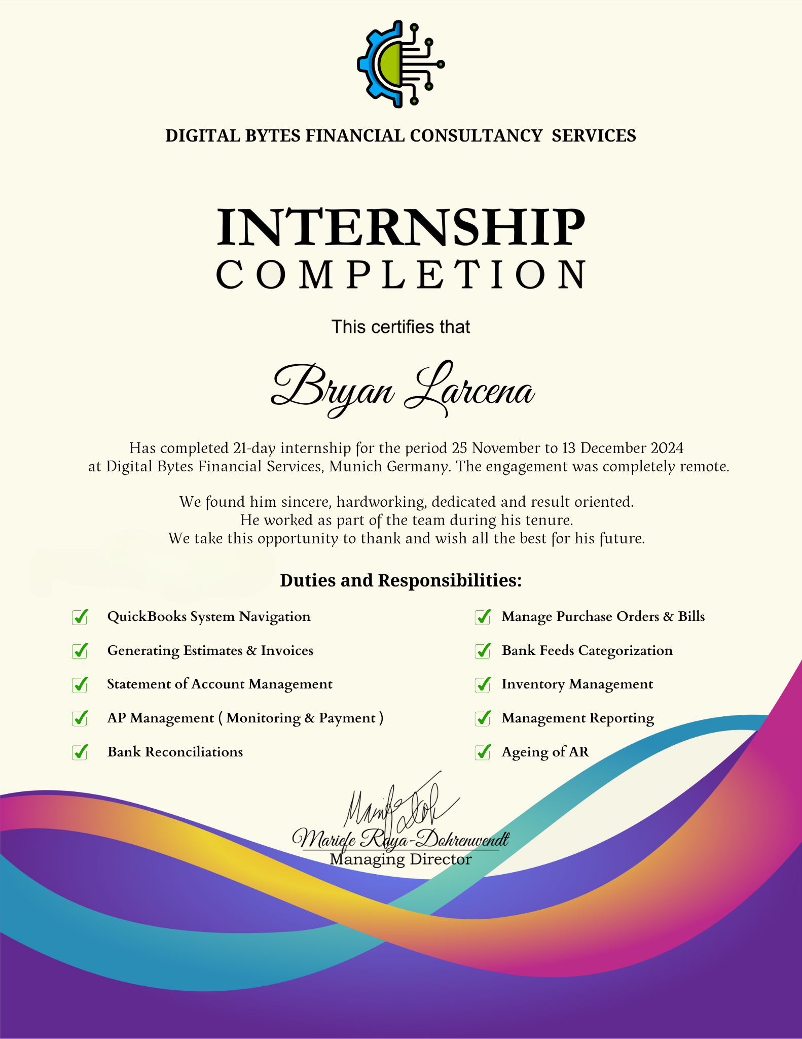 Internship Completion