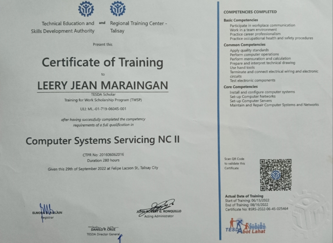 Certificate of Training