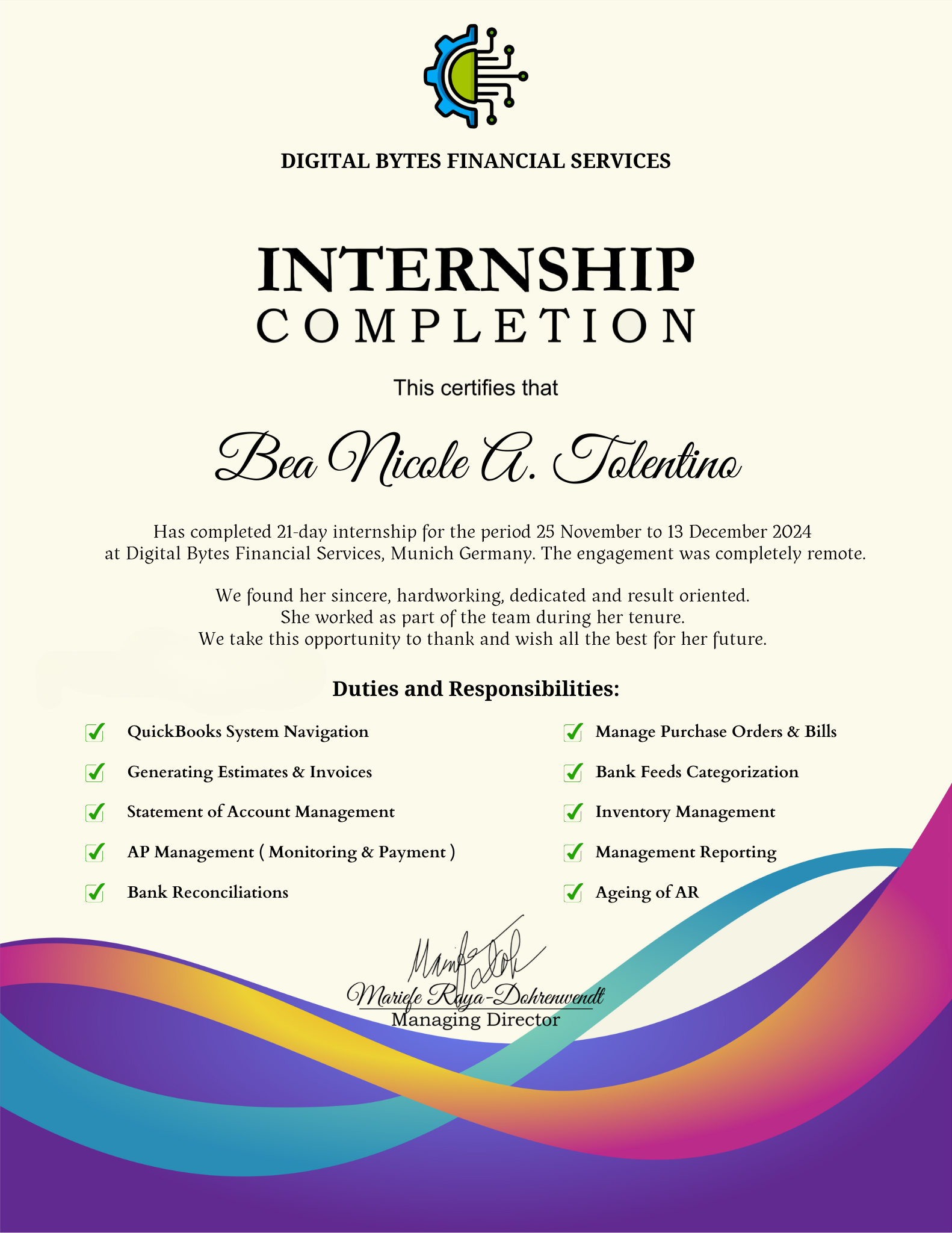 Internship Completion