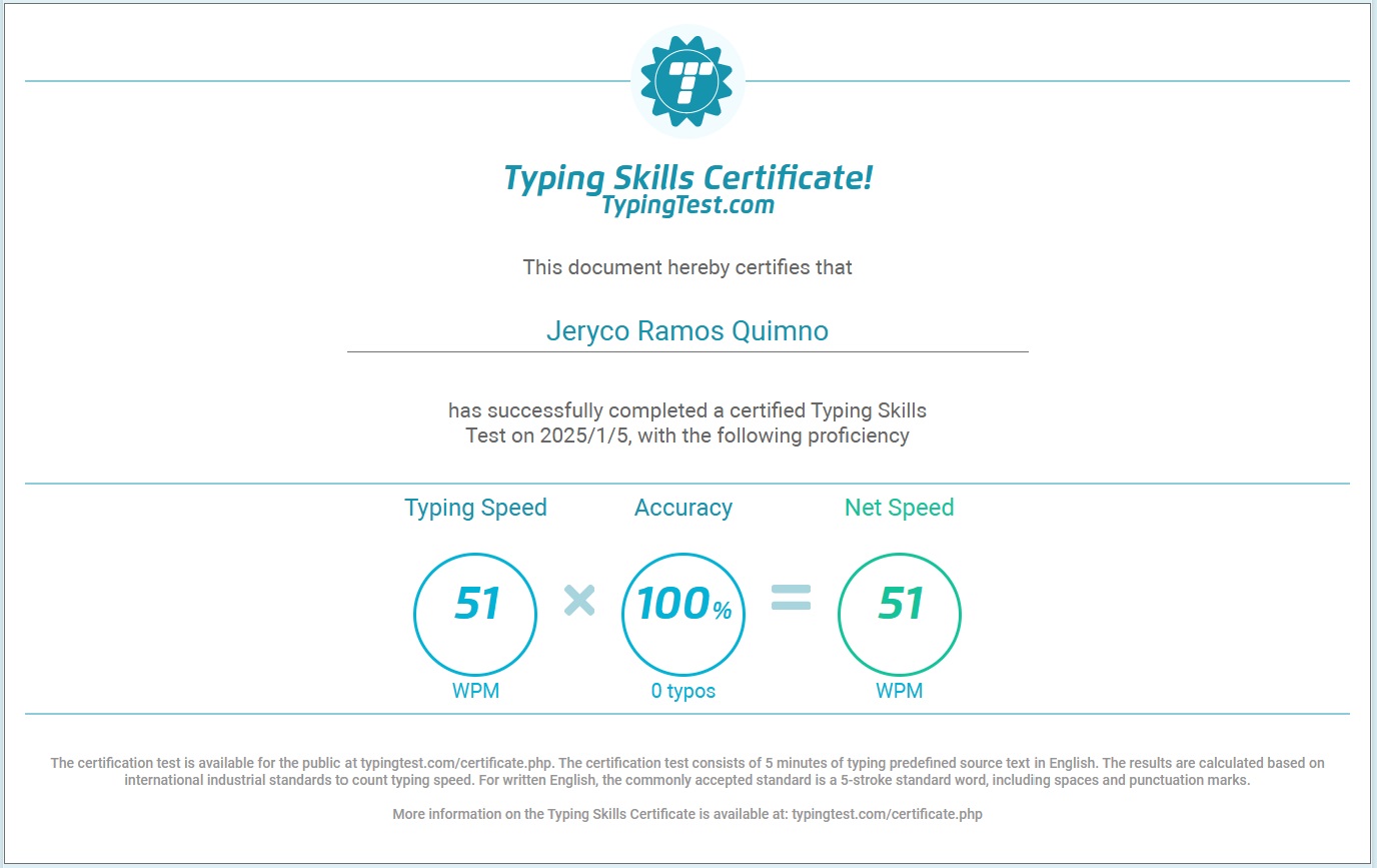 TypingTest Certification