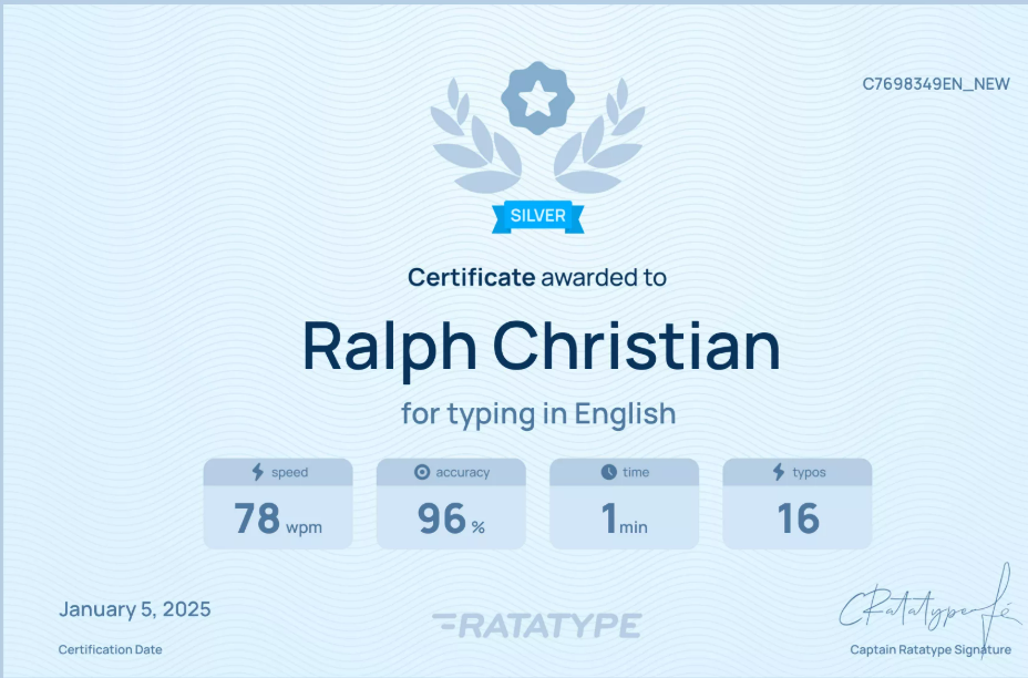 Typing Test Certificate