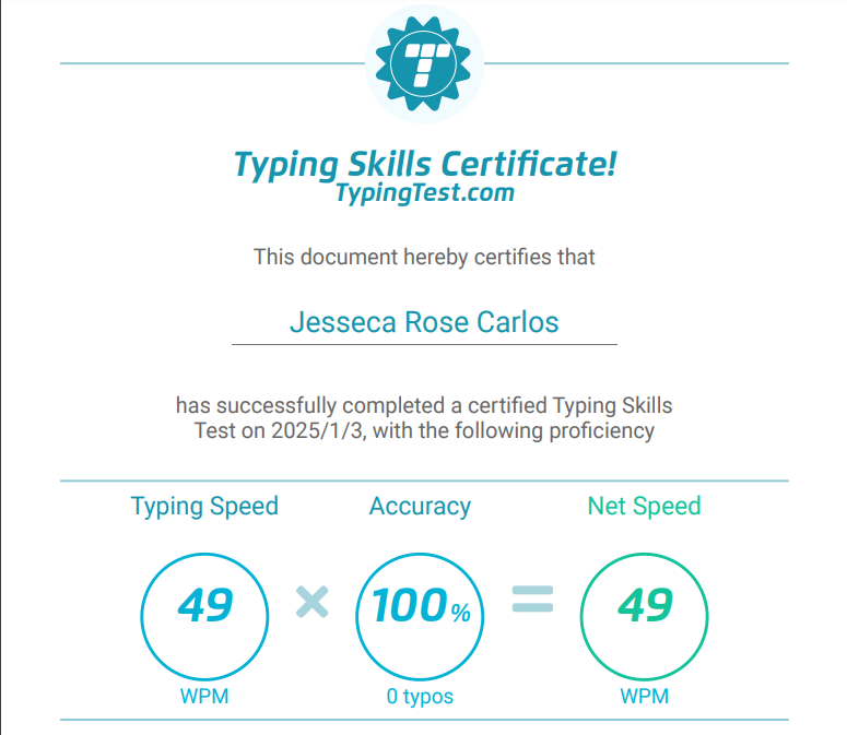 Typing Certificate