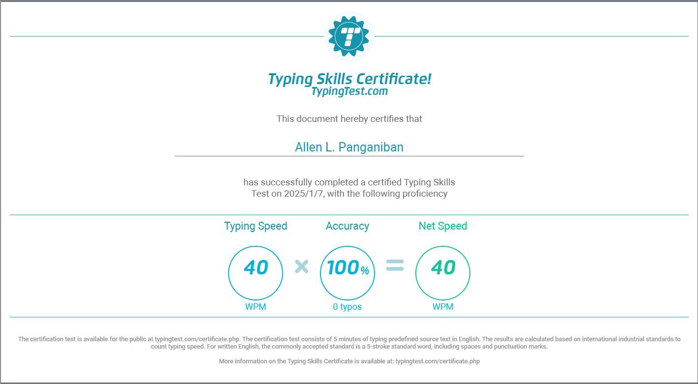 Typing Certification