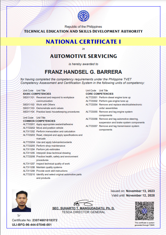 National Certificate I in Automotive Servicing