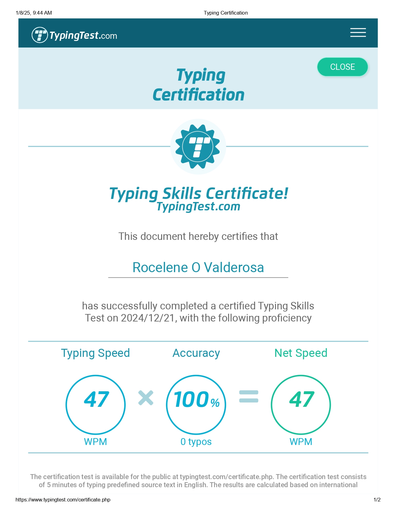 Typing Test Certification