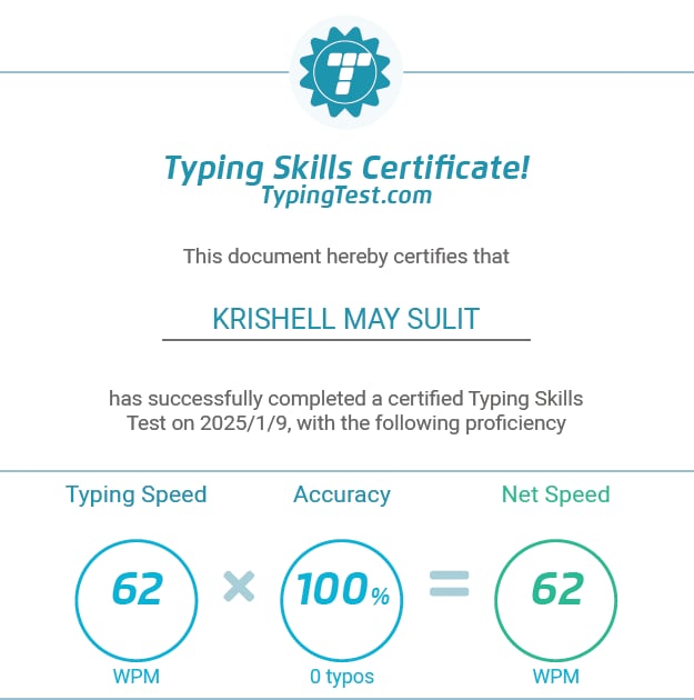 Typing Certificate