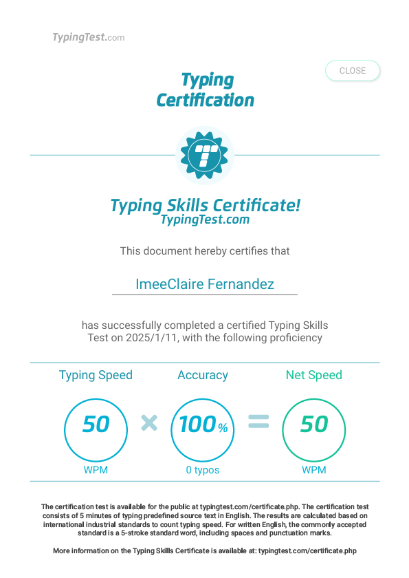 Typing Skills Certificate