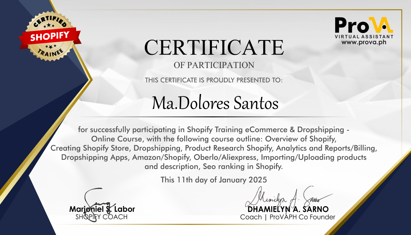Shopify and Amazon Trainee Certificate