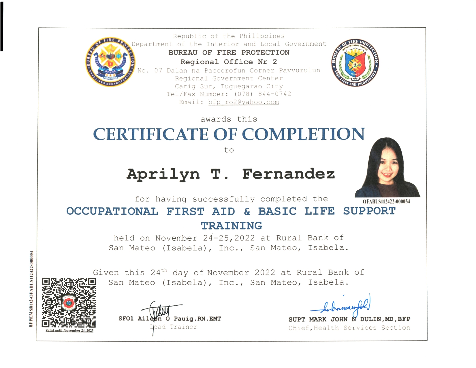 Certificate-Occupational First Aid