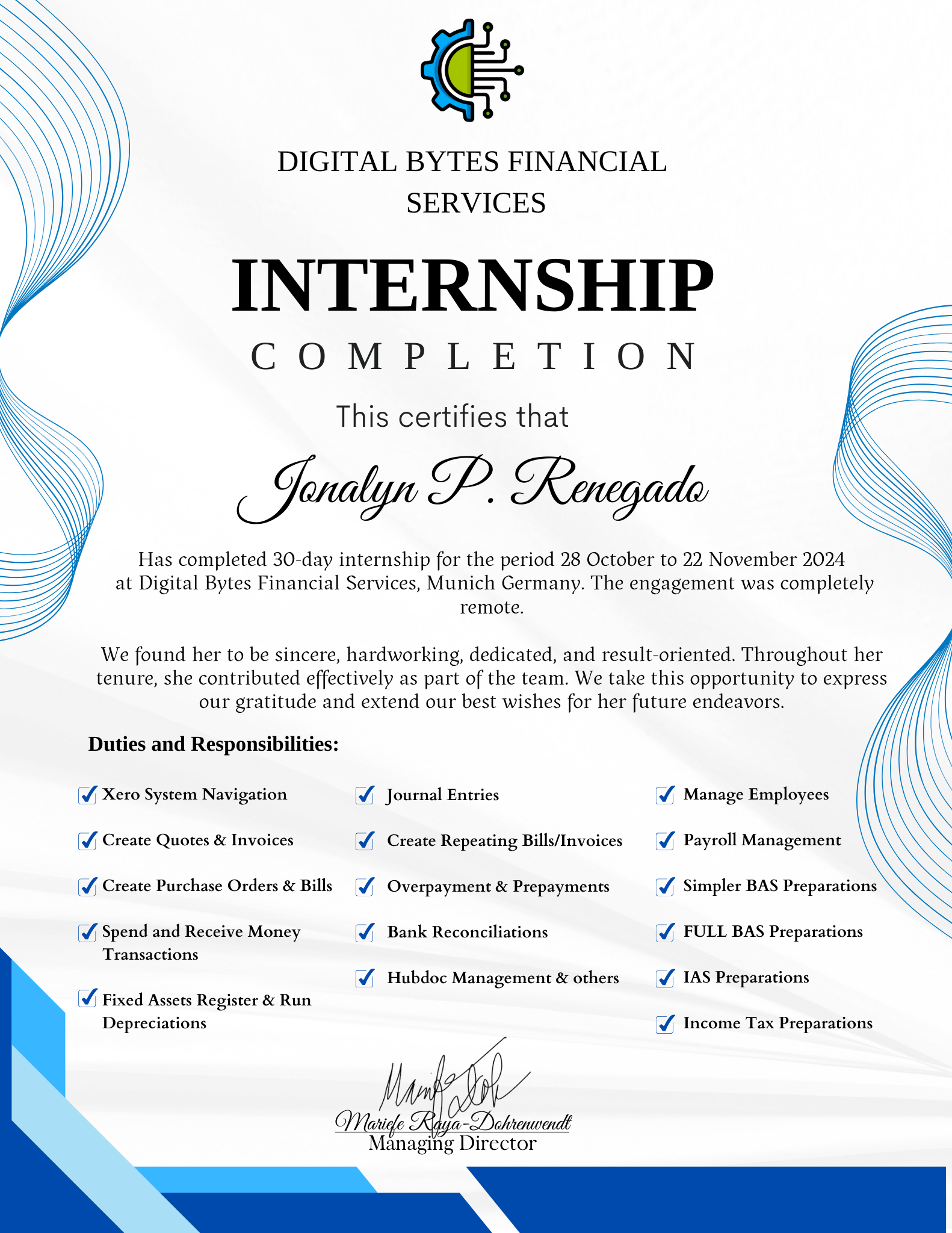 Xero Bookkeeping Internship