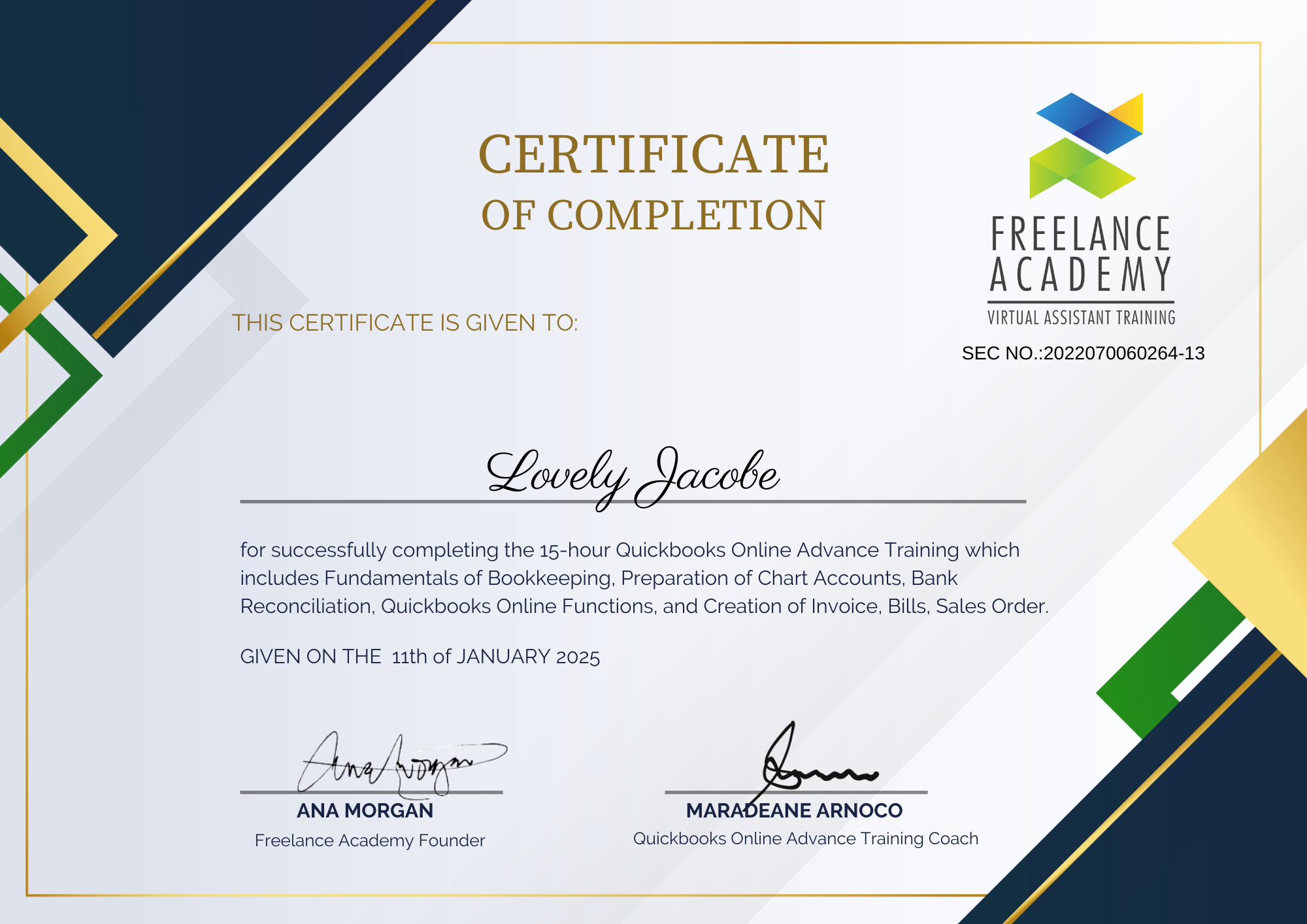 Bookkeeping Certificate