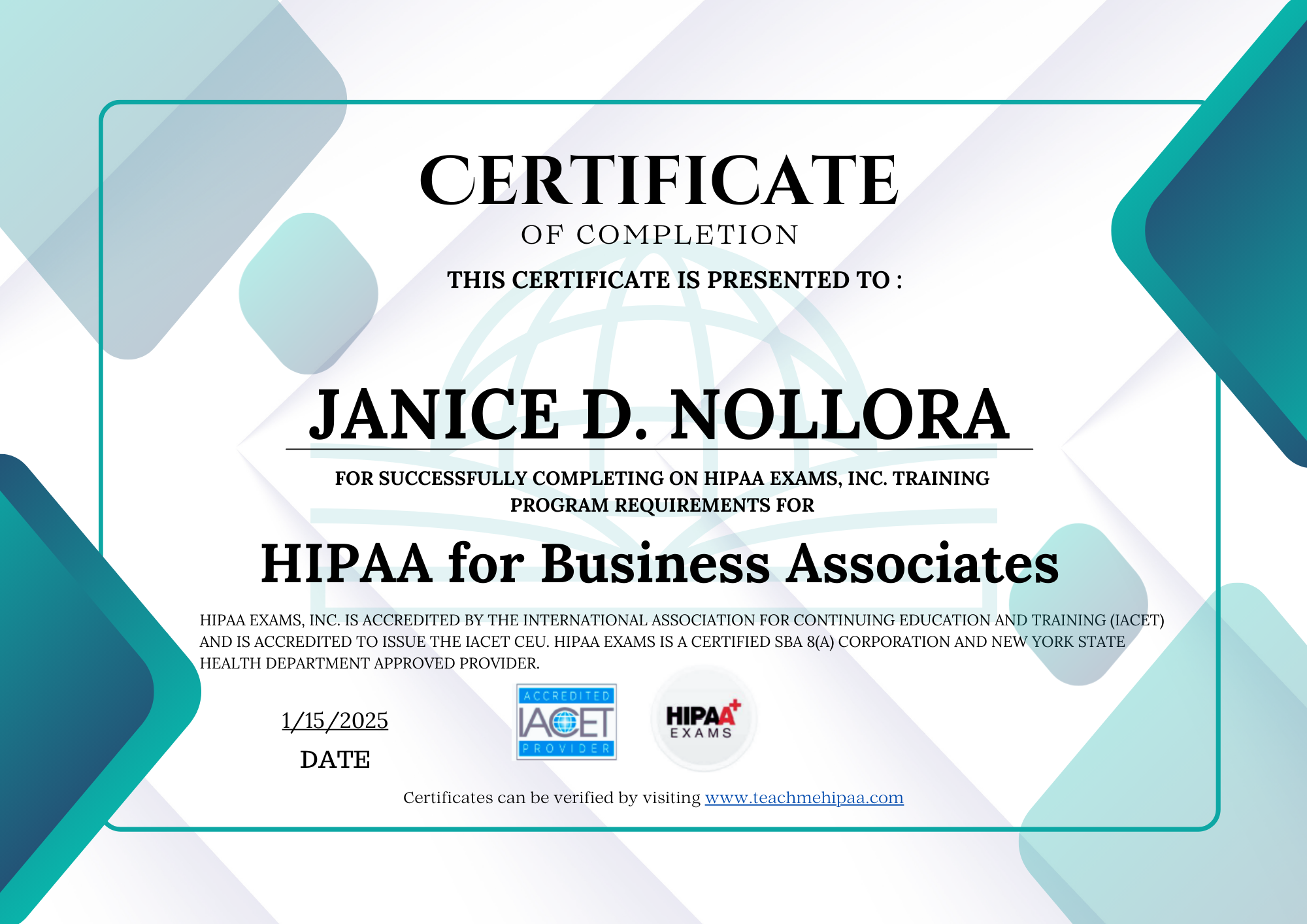 HIPAA CERTIFICATE 2