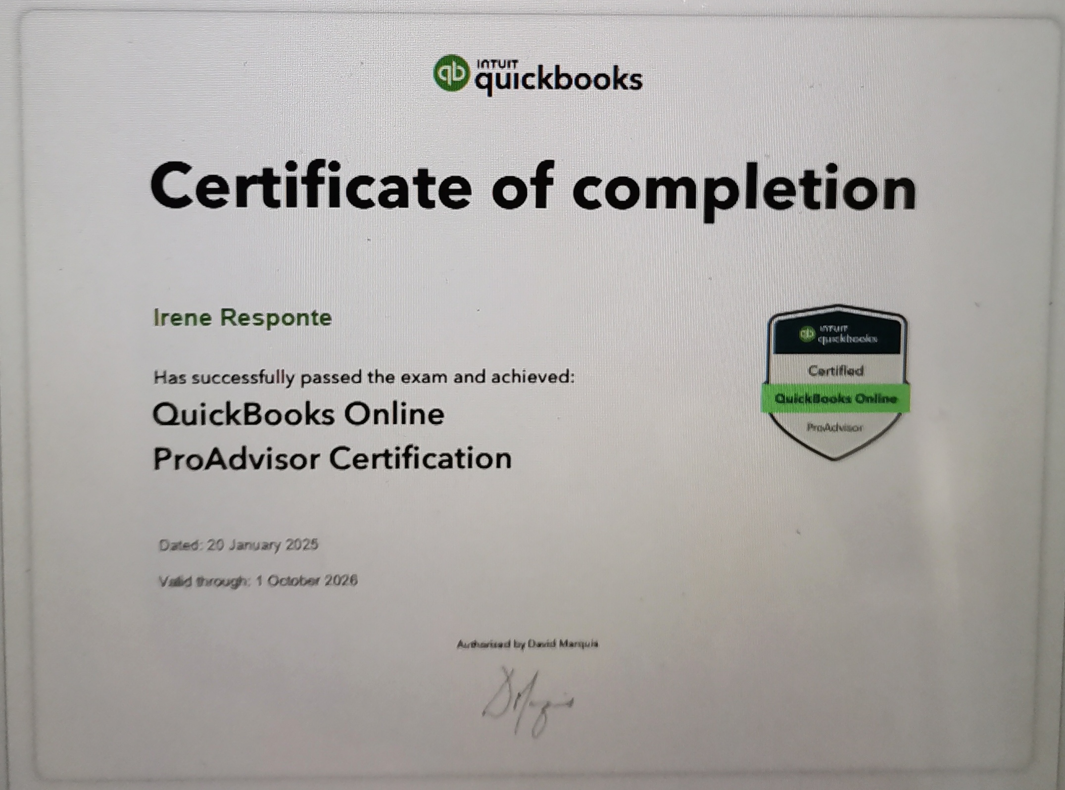 Pro Advisor Certification-Quickbooks