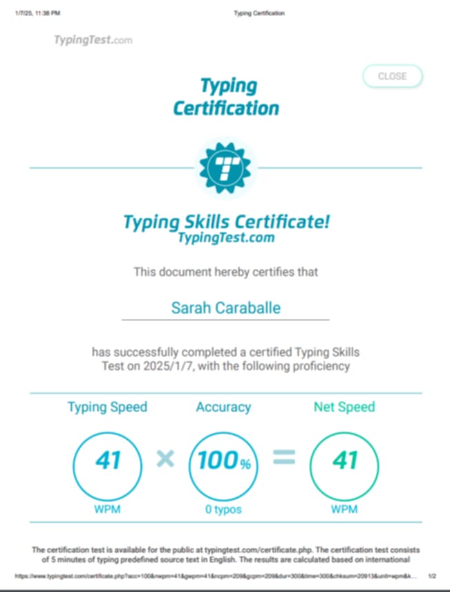 Typing certification