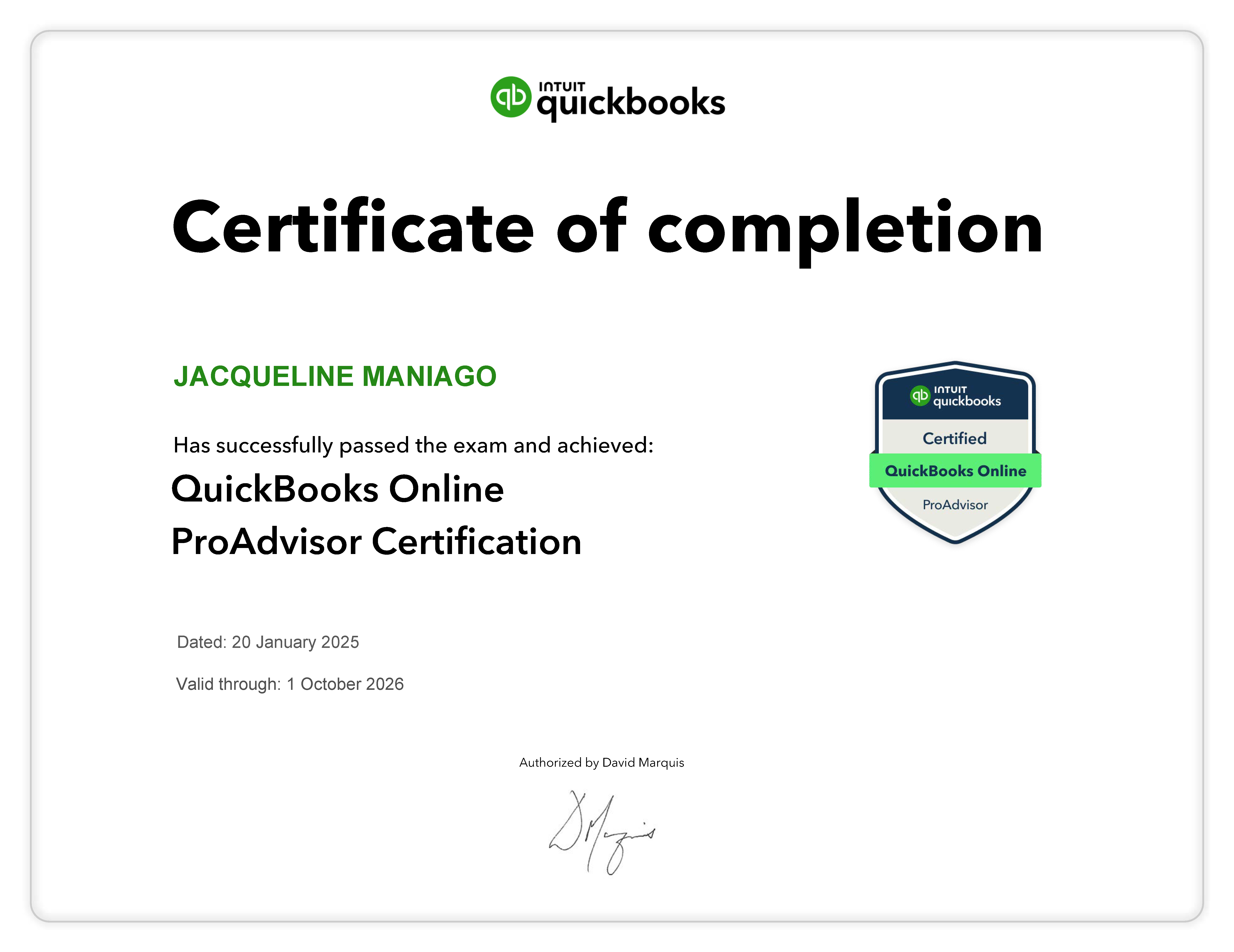 QB ProAdvisor Certificate