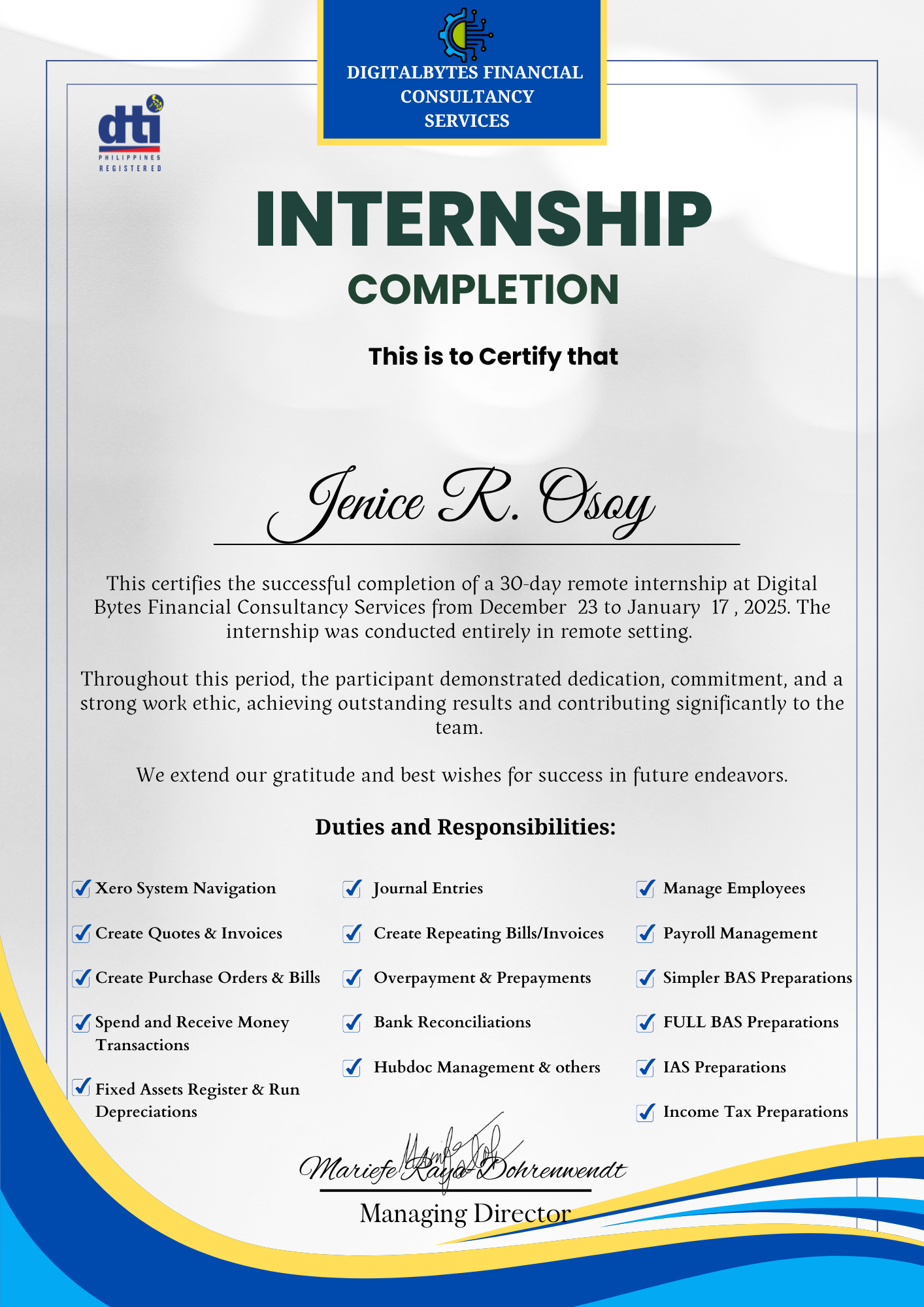 Internship Certificate