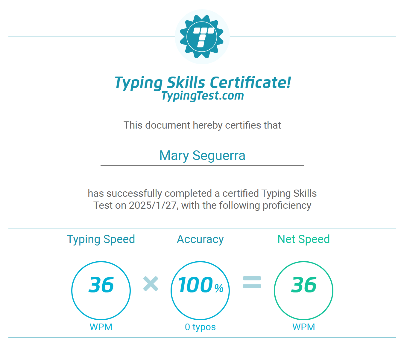 Typing Test Certificate