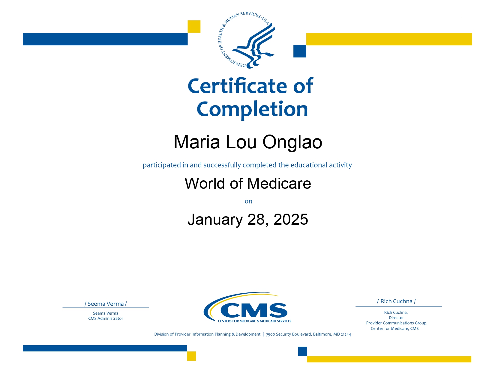 World of Medicare Certificate