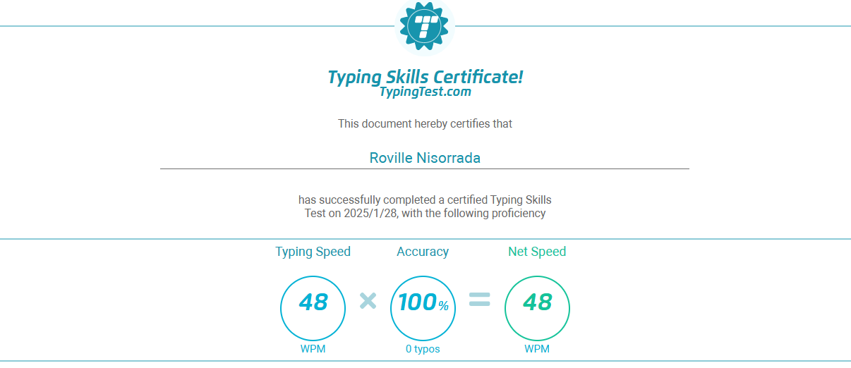 Typing Certificate