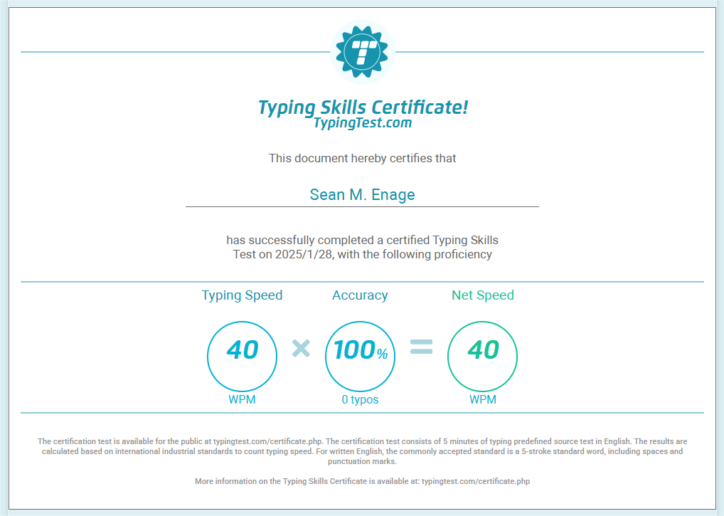 Typing Skills Certificate