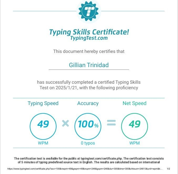 Typing Test Certificate