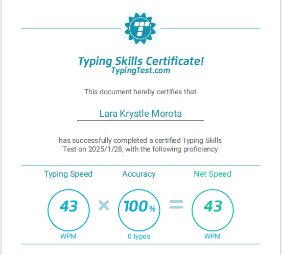 Typing Certificate