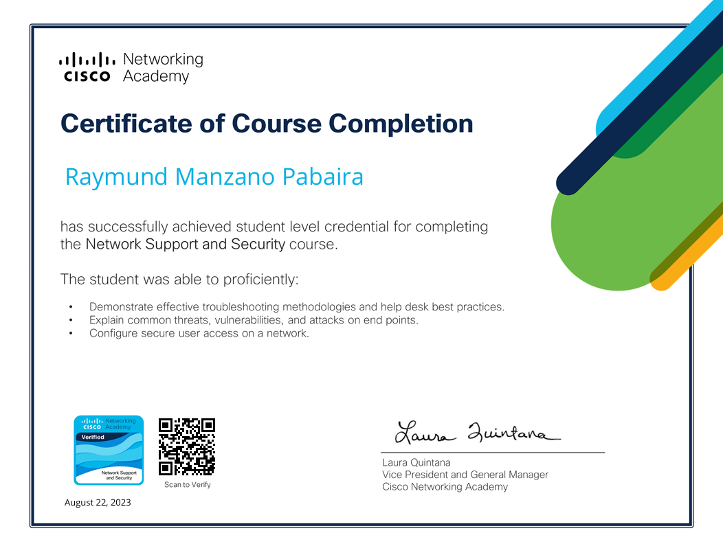 Network Support and Security Certificate | Cisco Networking Academy