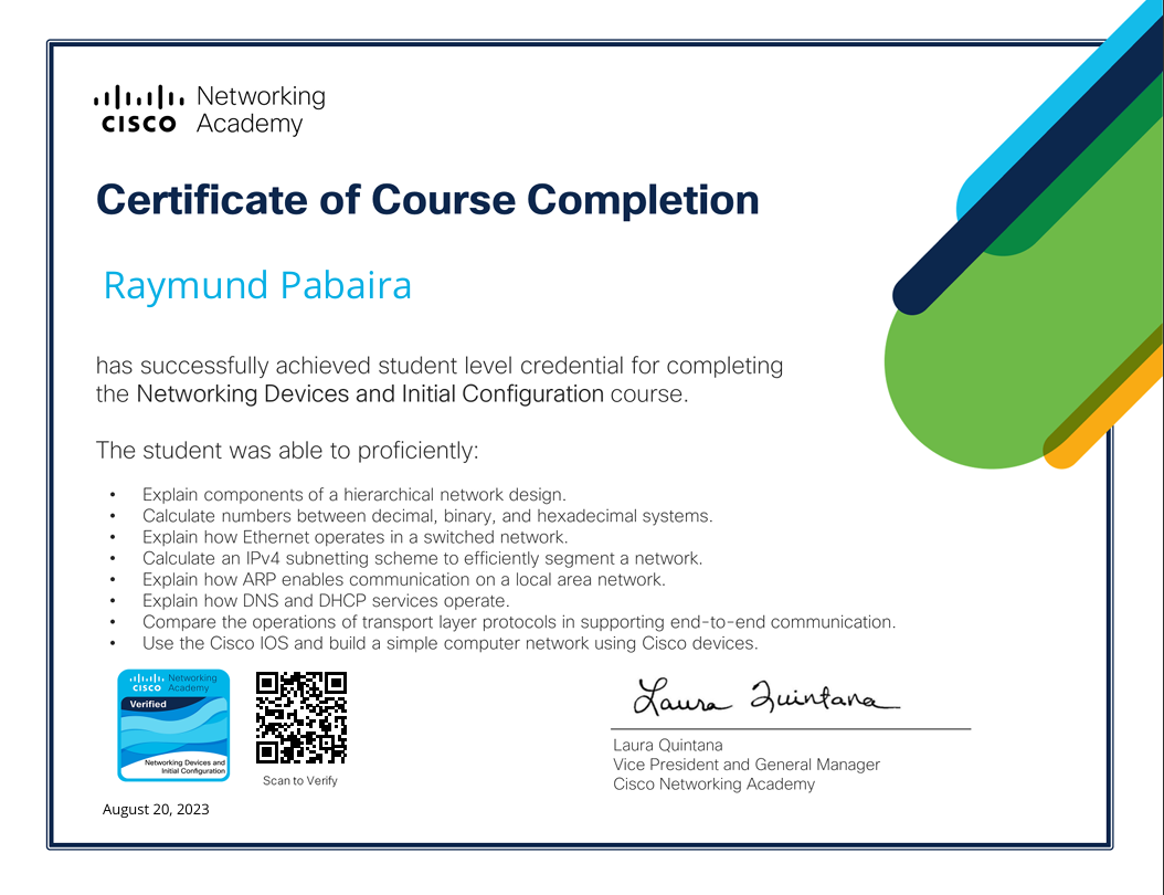 Networking Devices and Initial Configuration Certificate | Cisco Networking Academy