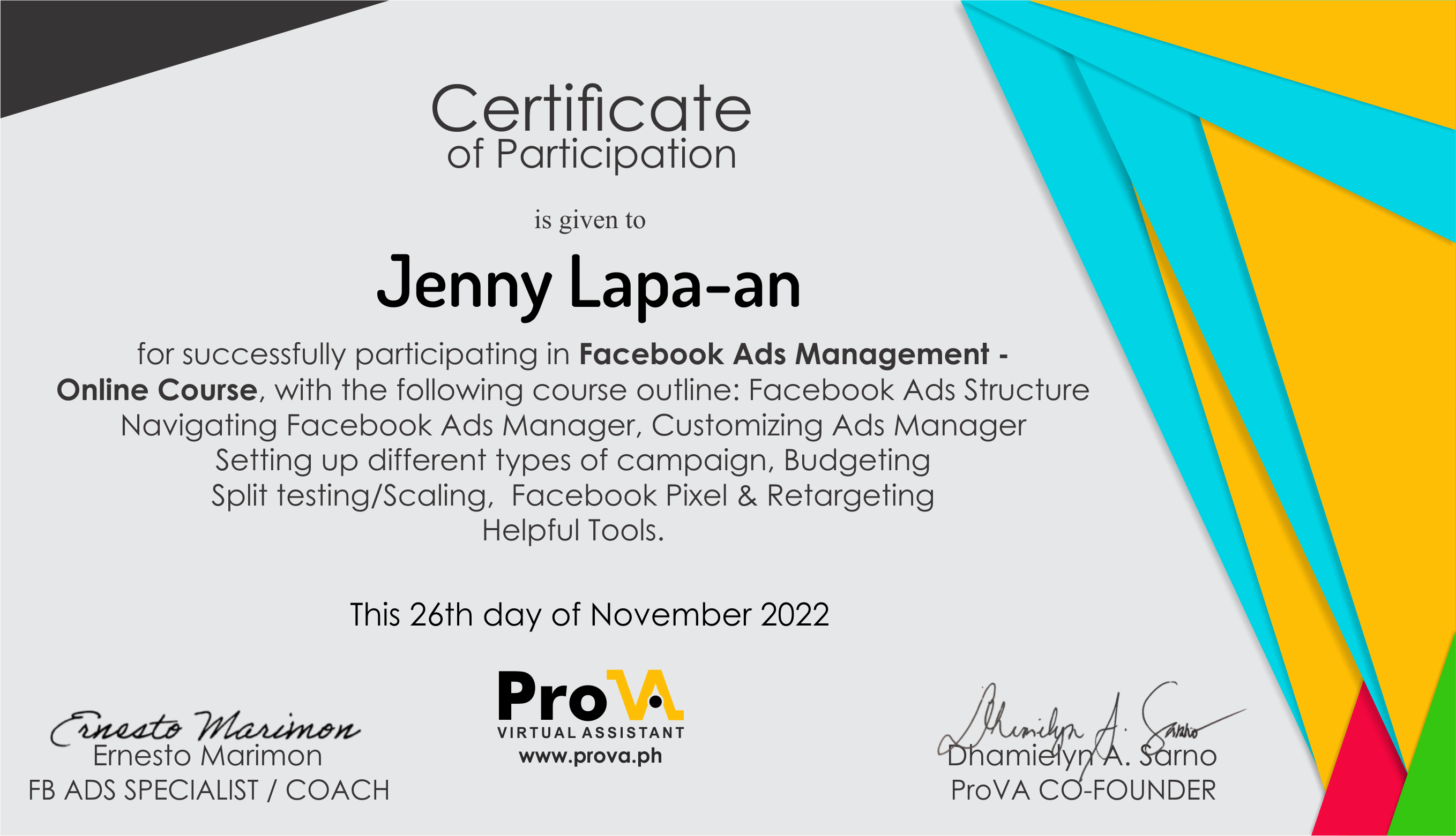 Facebook Ads Training Certificate
