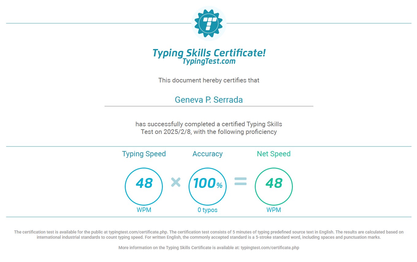 Typing Skills Certificate