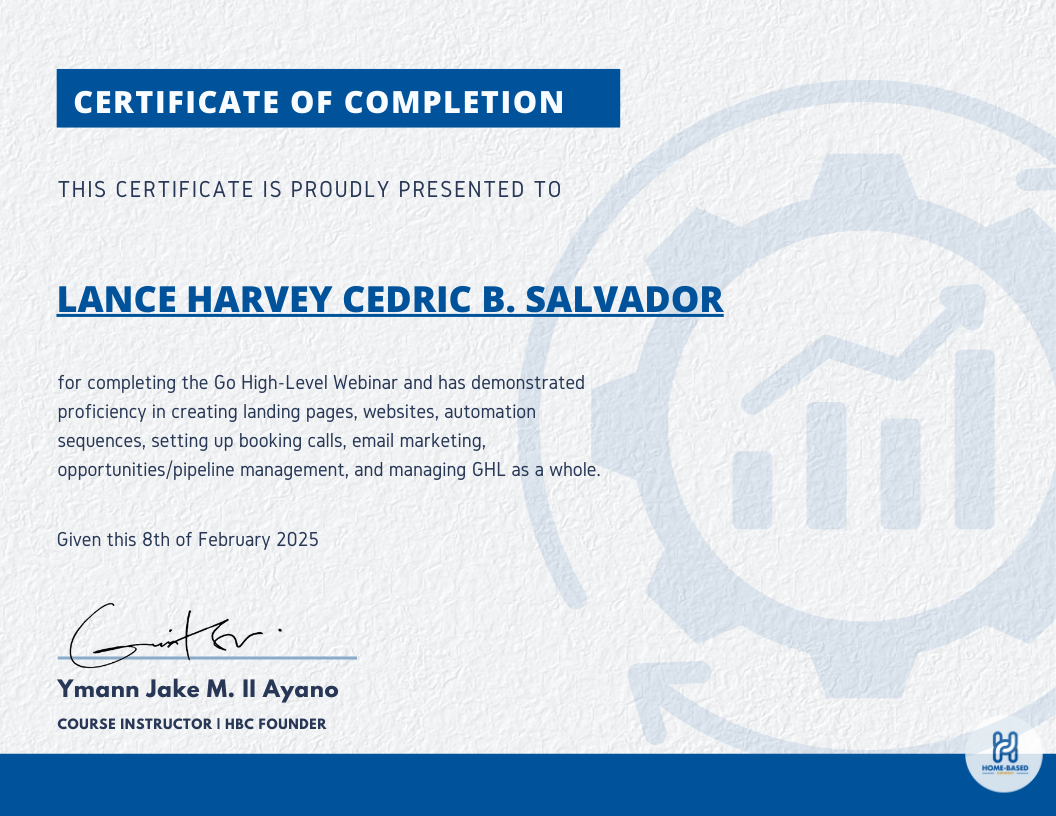 Go High Level Training Certificate