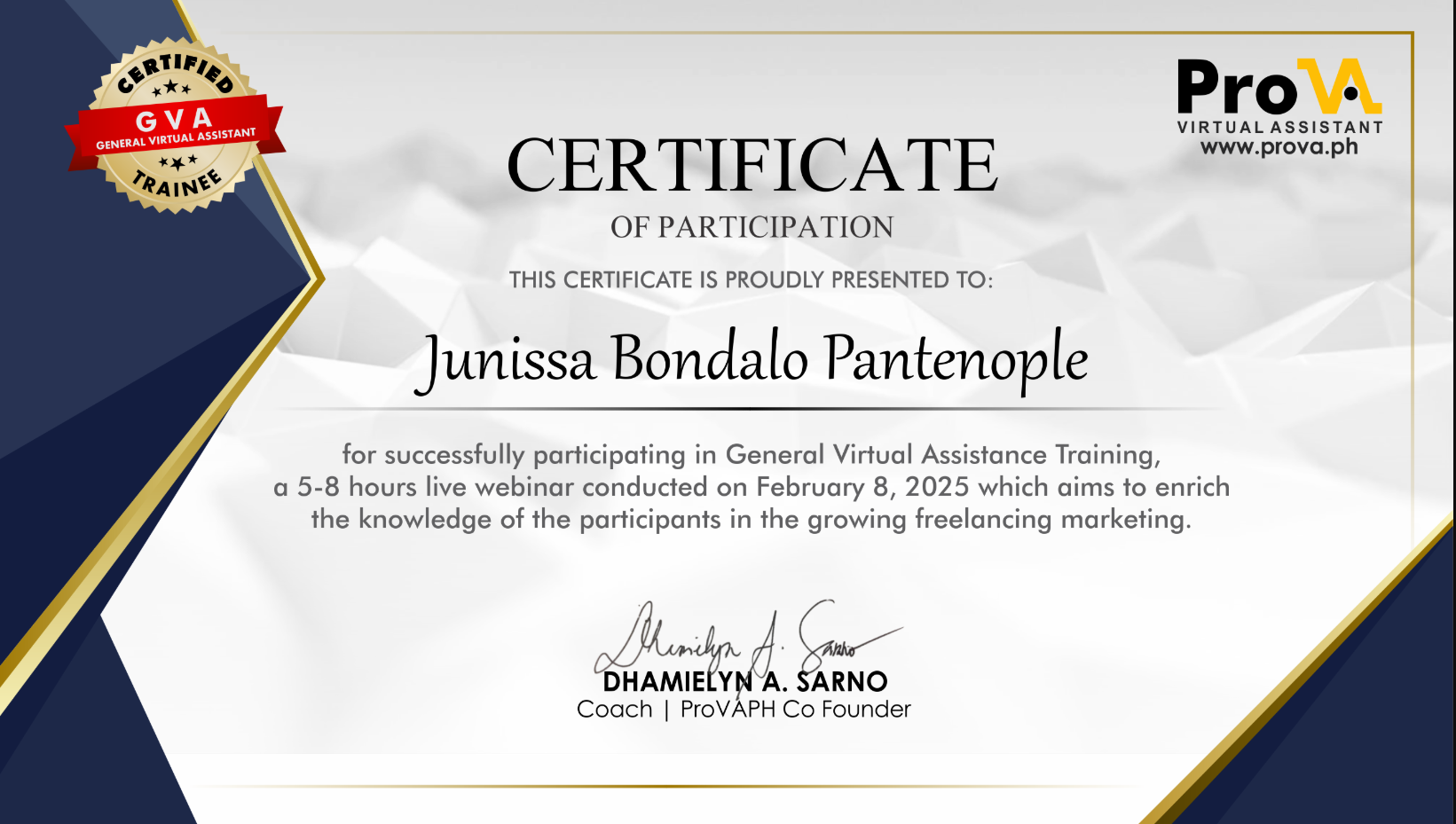 ProVA CERTIFICATE
