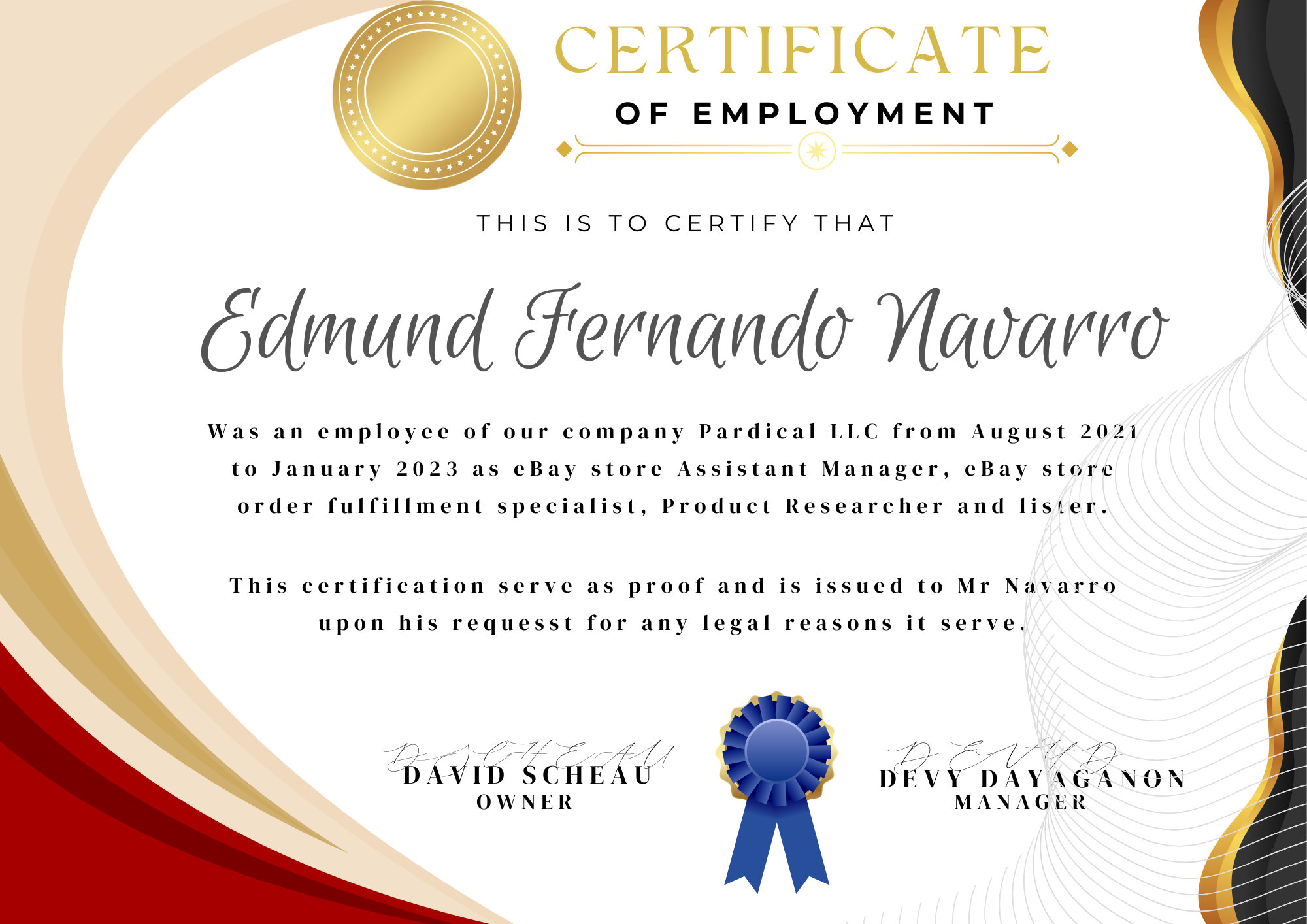 Certificate of employment