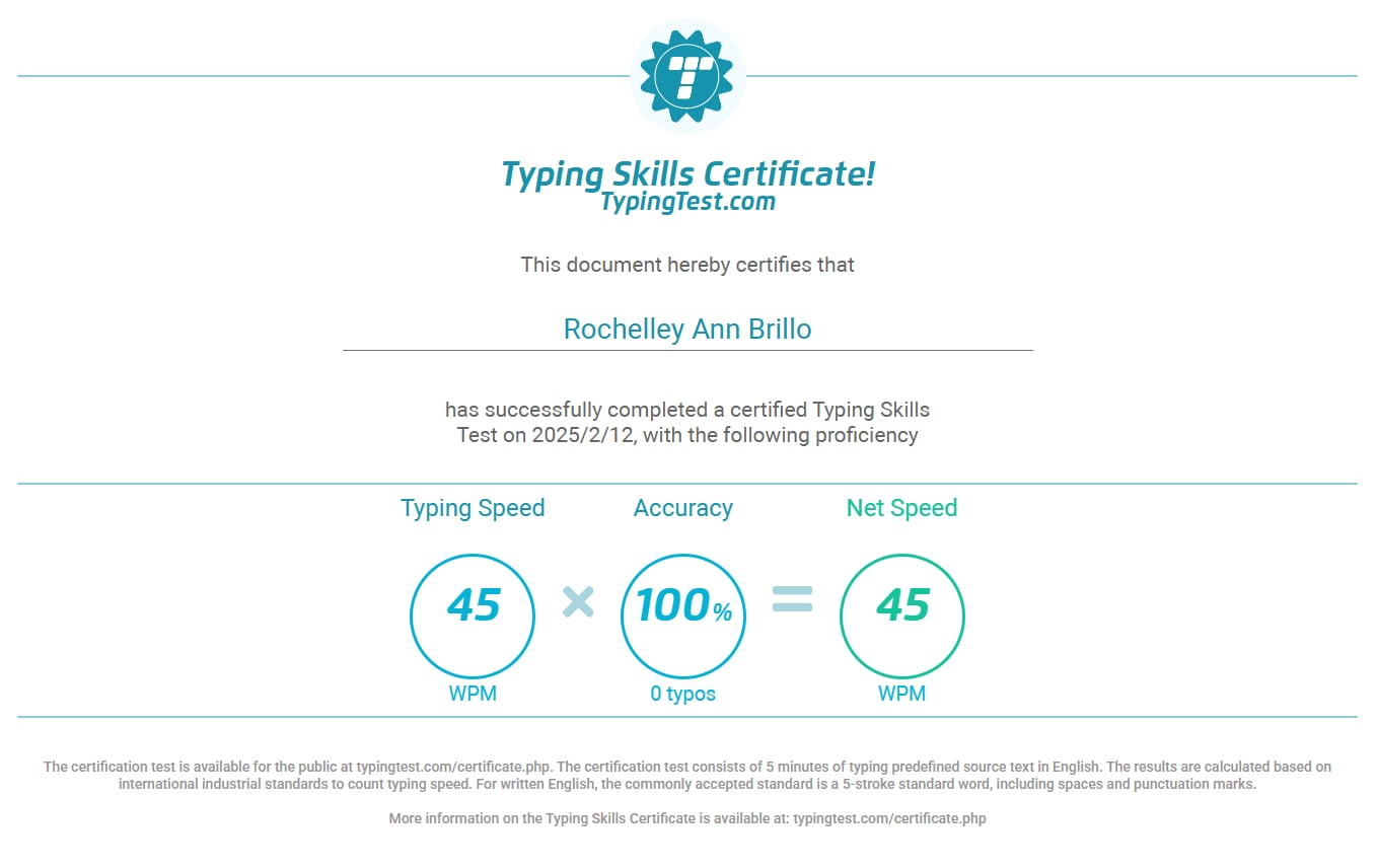 TYPING CERTIFICATE