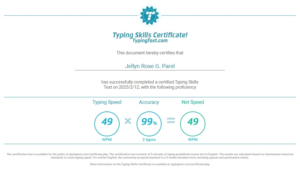 Typing Skills Certificate