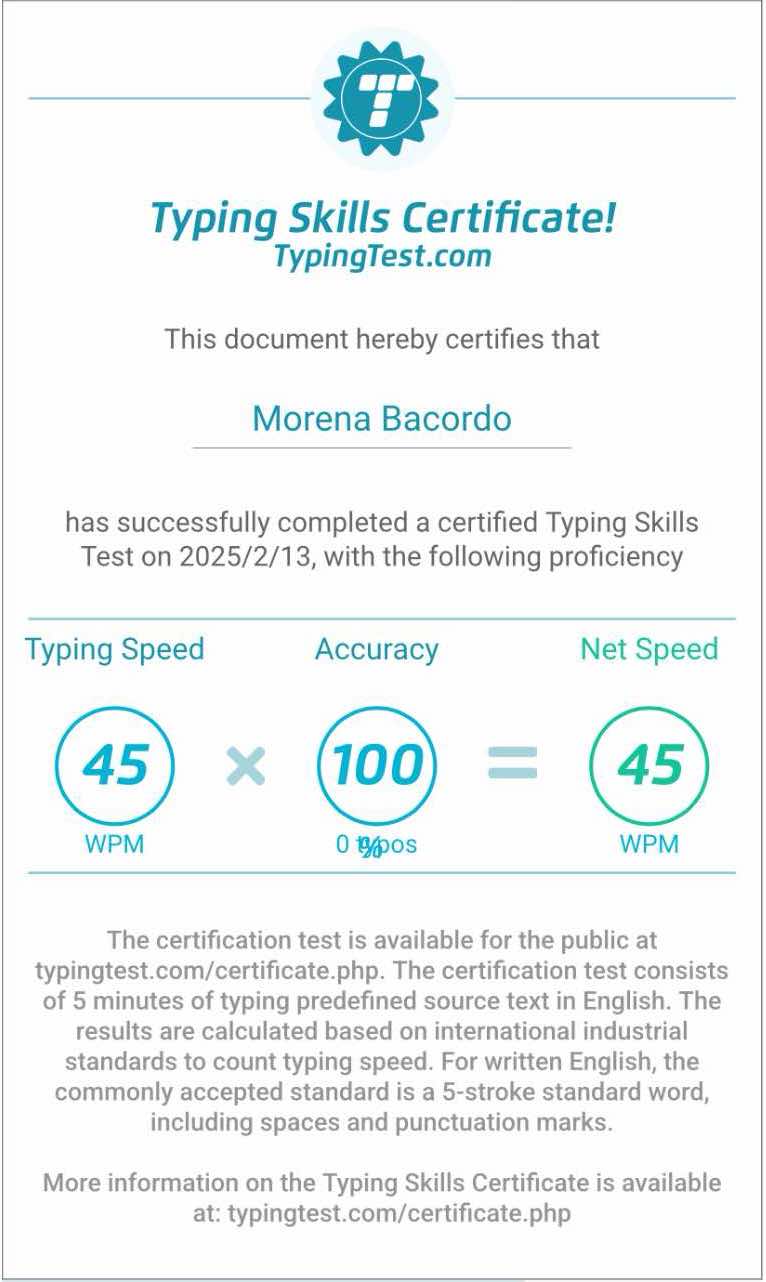 Typing Skills Certificate