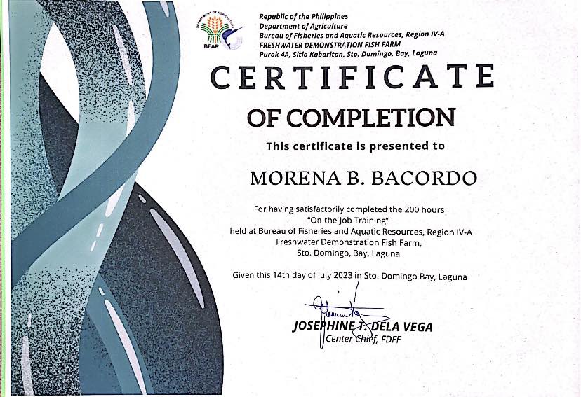 Certificate of Completion - On-The-Job Training