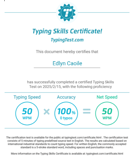Typing Test Certificate